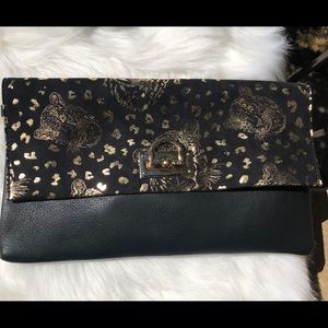 Gold leopard print handbag